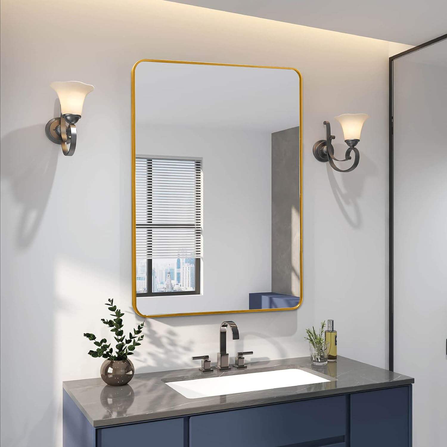 36" Gold Aluminum Framed Accent Mirror - HomeRoots - Flyclothing LLC