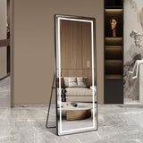 64" Black Aluminum Lighted Wall Mounted And Freestanding Framed Full Length Mirror - HomeRoots - Flyclothing LLC