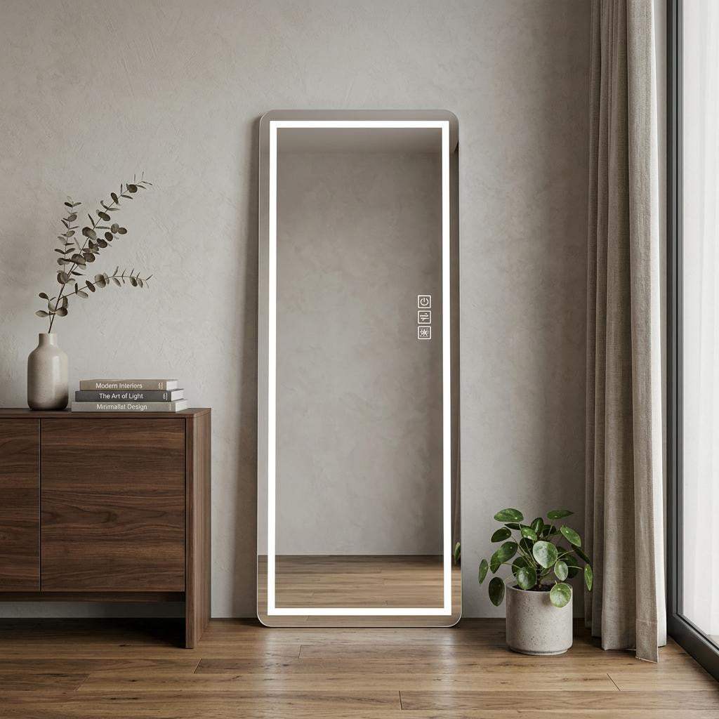 64" Black Aluminum Lighted Wall Mounted And Freestanding Framed Full Length Mirror - HomeRoots - Flyclothing LLC