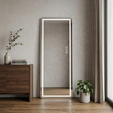 64" Black Aluminum Lighted Wall Mounted And Freestanding Framed Full Length Mirror - HomeRoots - Flyclothing LLC