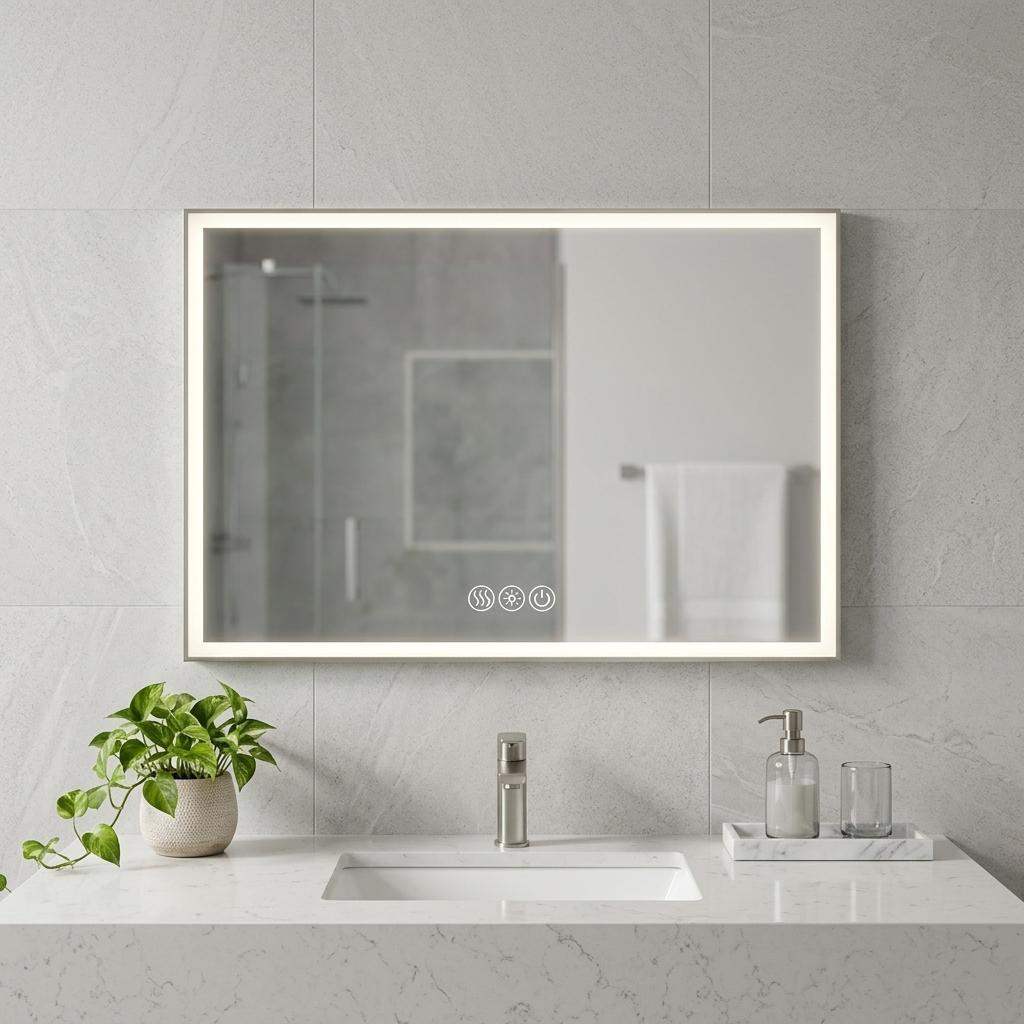 32" Silver Aluminum Lighted Framed Anti Fog Bathroom Vanity Mirror - HomeRoots - Flyclothing LLC