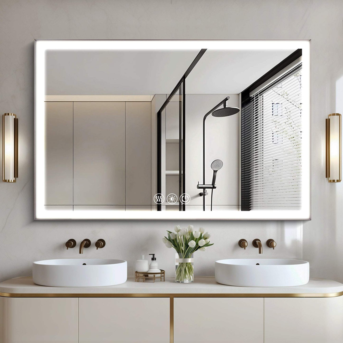 32" Silver Aluminum Lighted Framed Anti Fog Bathroom Vanity Mirror - HomeRoots - Flyclothing LLC