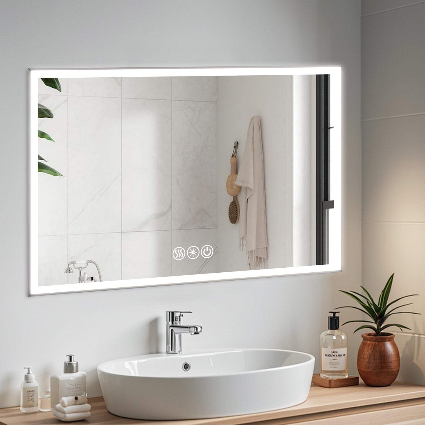 32" Silver Aluminum Lighted Framed Anti Fog Bathroom Vanity Mirror - HomeRoots - Flyclothing LLC