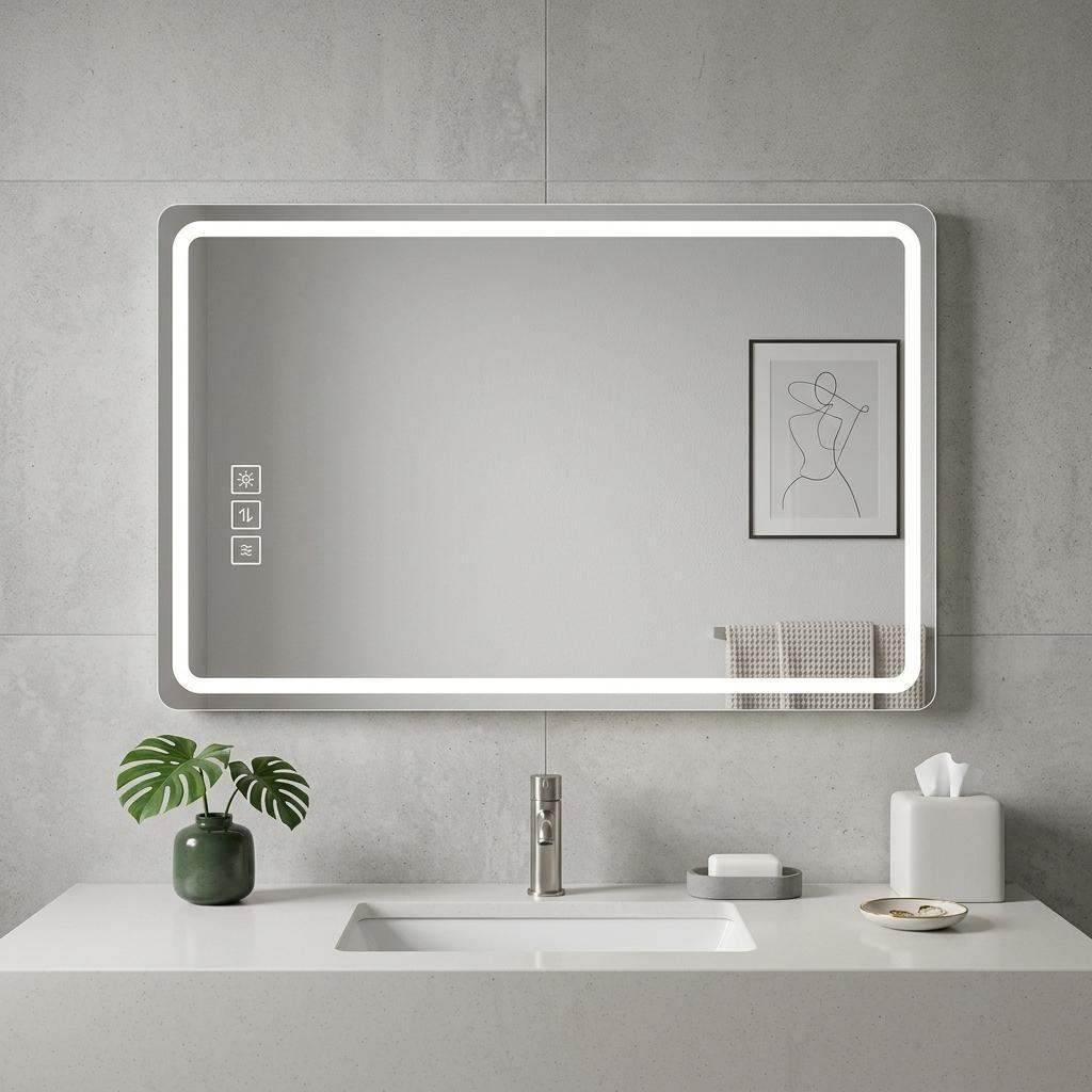 32" Silver Lighted Frameless Anti Fog Bathroom Vanity Mirror - HomeRoots - Flyclothing LLC