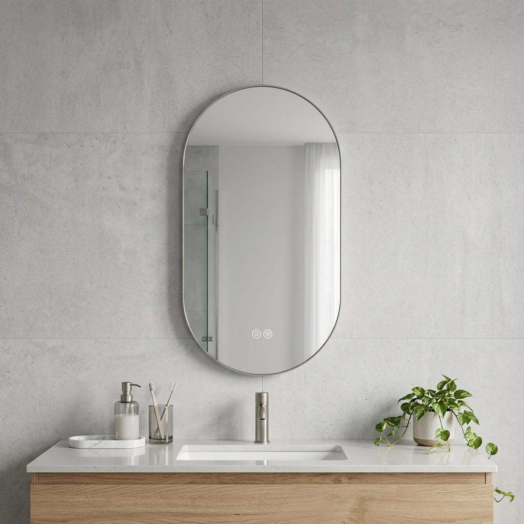 48" Oval Lighted Frameless Anti Fog Bathroom Vanity Mirror - HomeRoots - Flyclothing LLC