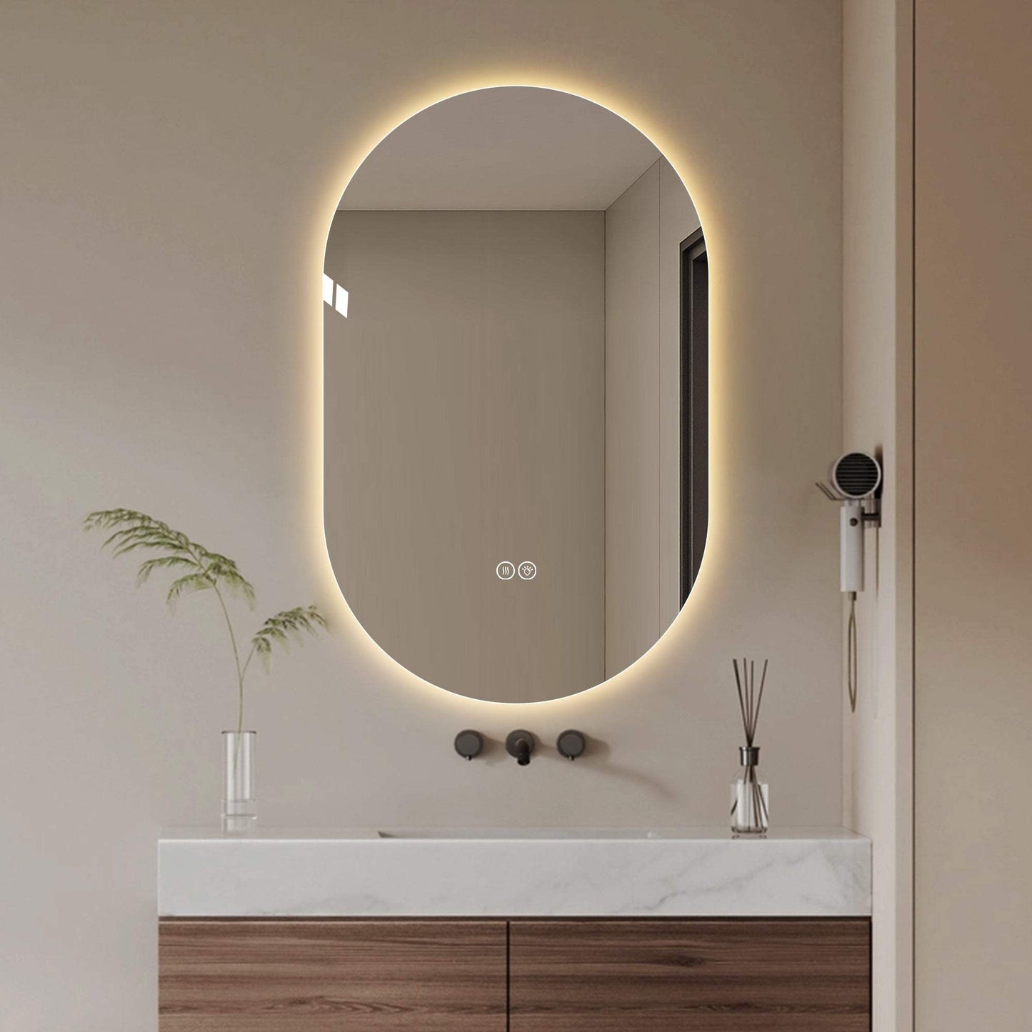 48" Oval Lighted Frameless Anti Fog Bathroom Vanity Mirror - HomeRoots - Flyclothing LLC