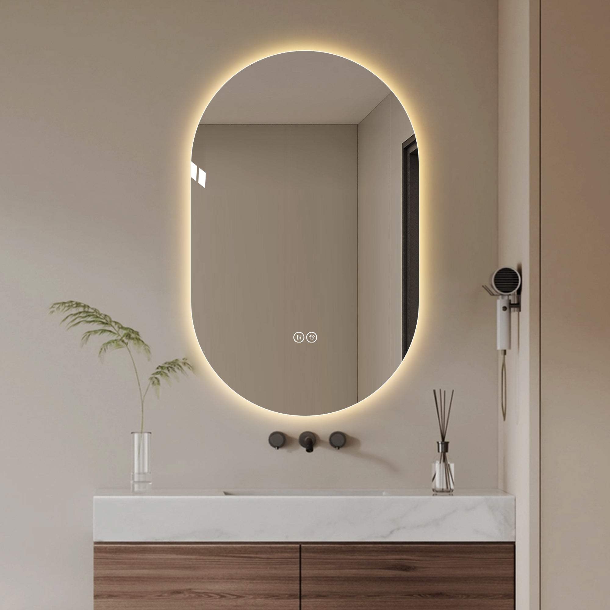 48" Oval Lighted Frameless Anti Fog Bathroom Vanity Mirror - HomeRoots - Flyclothing LLC
