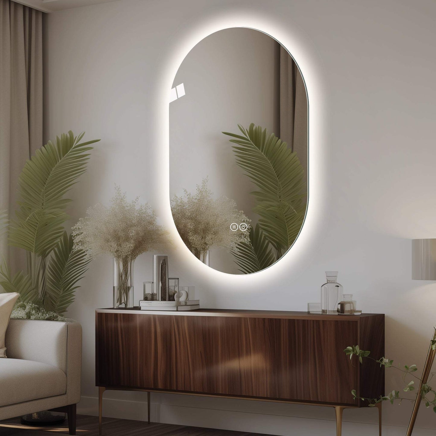 48" Oval Lighted Frameless Anti Fog Bathroom Vanity Mirror - HomeRoots - Flyclothing LLC