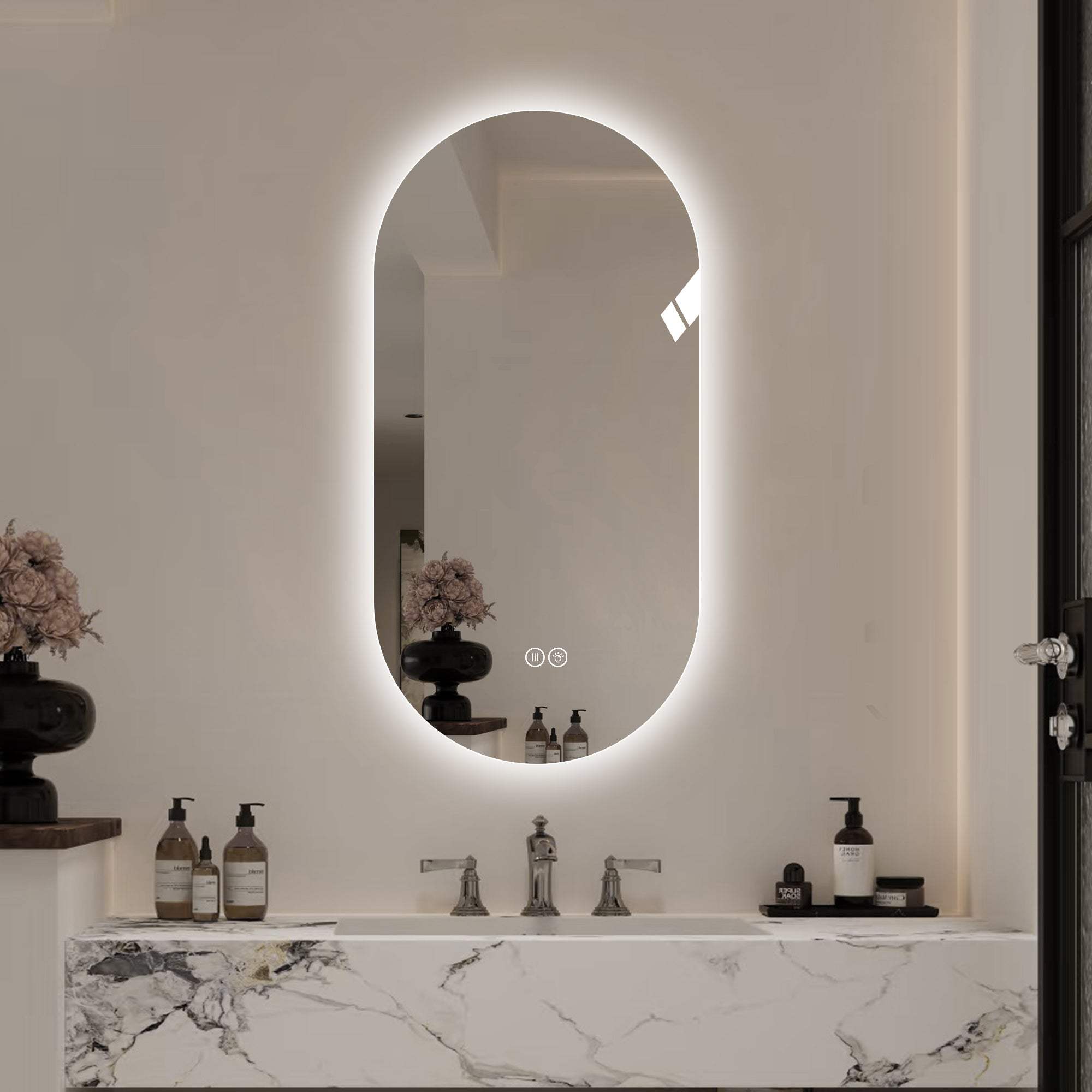 48" Oval Lighted Frameless Anti Fog Bathroom Vanity Mirror - HomeRoots - Flyclothing LLC