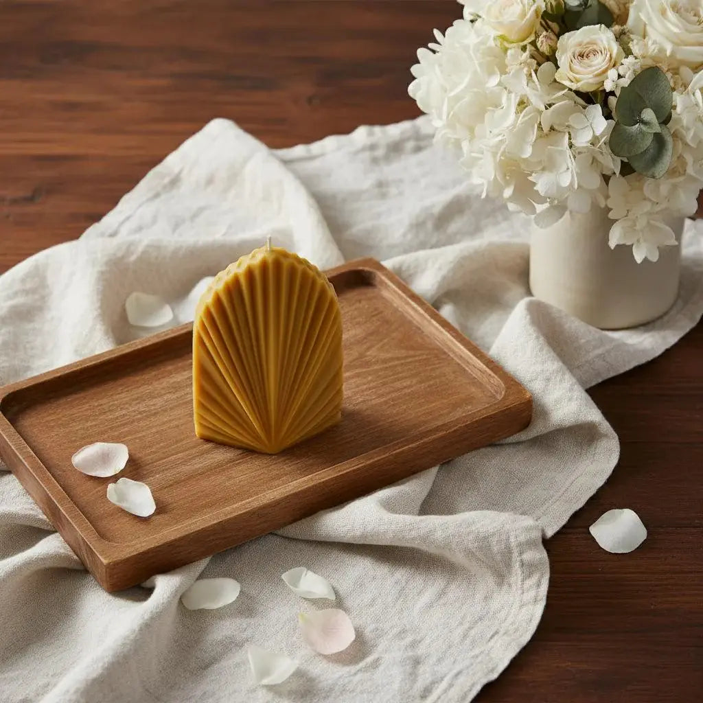 6" Gold Day at the Spa Scented Dimensional Palm Leaf Candle - Homeroots - Flyclothing LLC