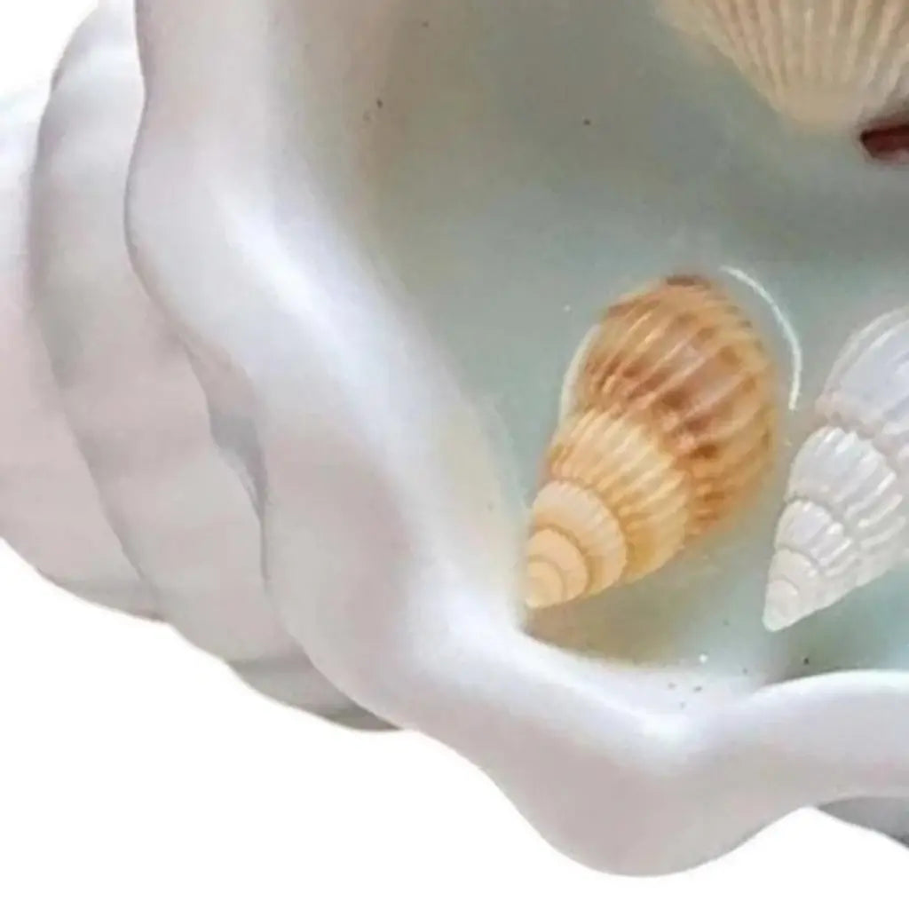 6" Light Blue Sea Salt And Orchid Scented Candle In White Resin Novelty Holder With Shells - Homeroots - Flyclothing LLC