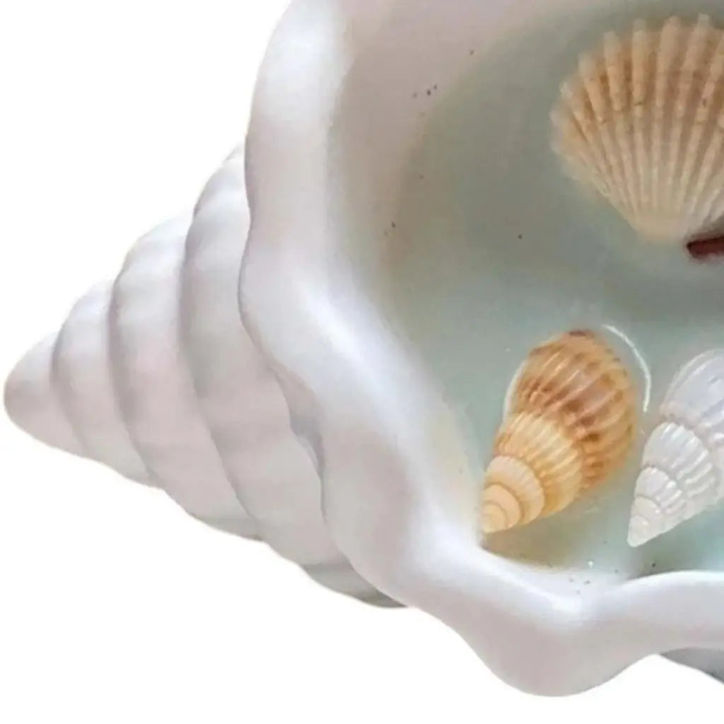 6" Light Blue High Tide Scented Candle In White Resin Novelty Holder With Shells - Homeroots - Flyclothing LLC