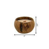 4" Ivory Orchid And Sea Salt Scented Candle In Brown Coconut Shell Holder - Homeroots - Flyclothing LLC