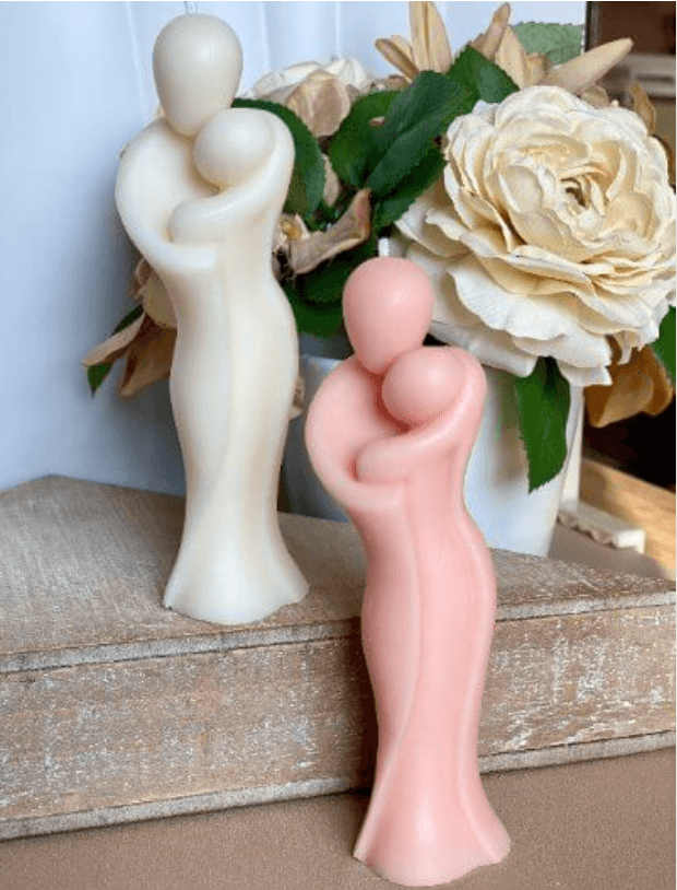 2" Peach Unscented Mother And Child Dimensional Candle - HomeRoots - Flyclothing LLC