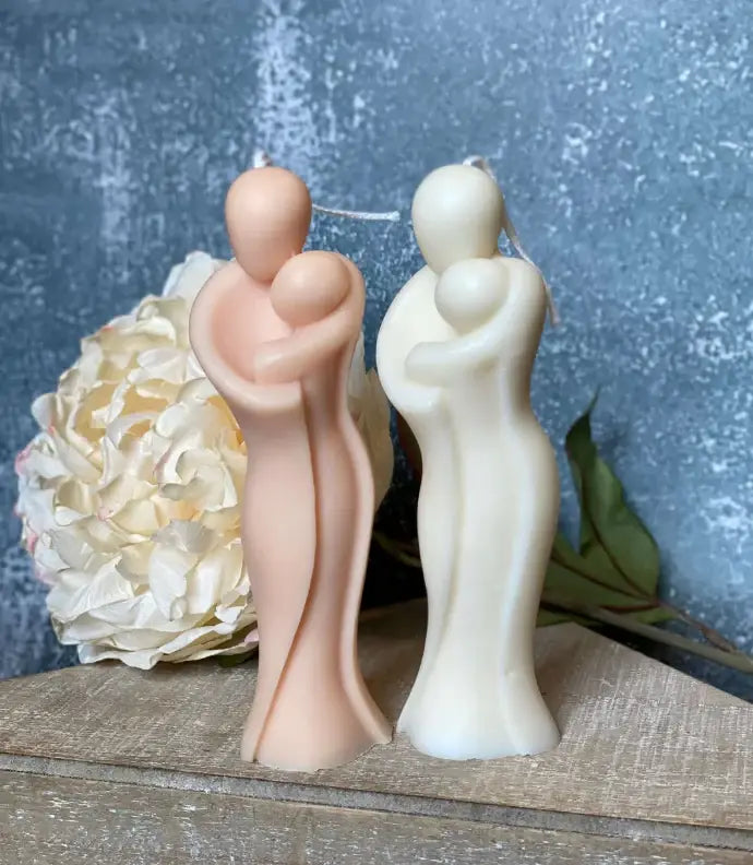 2" Peach Creamy Vanilla Scented Mother And Child Dimensional Candle - Homeroots - Flyclothing LLC