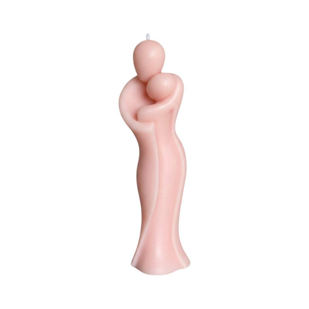 2" Peach Creamy Vanilla Scented Mother And Child Dimensional Candle - HomeRoots - Flyclothing LLC