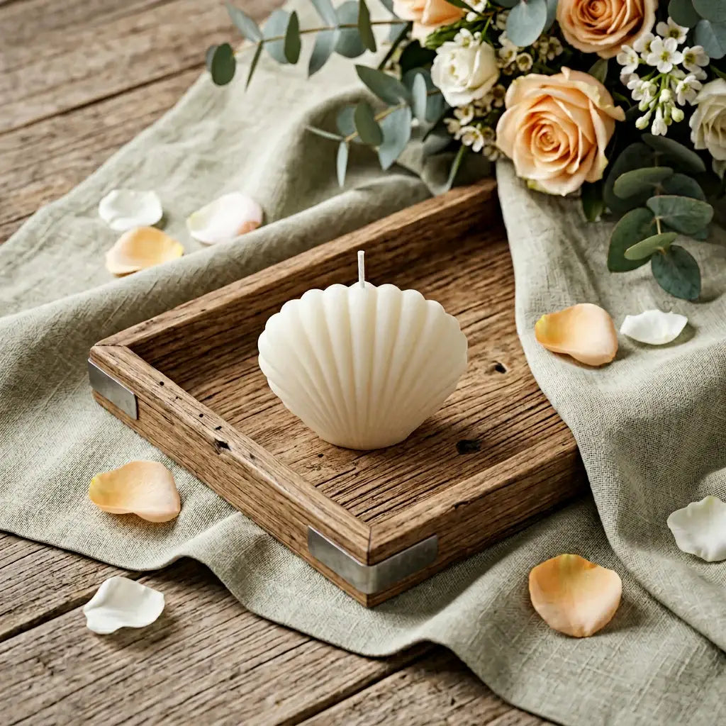 3" Ivory Coconut Hibiscus Scented Dimensional Seashell Candle - Homeroots - Flyclothing LLC
