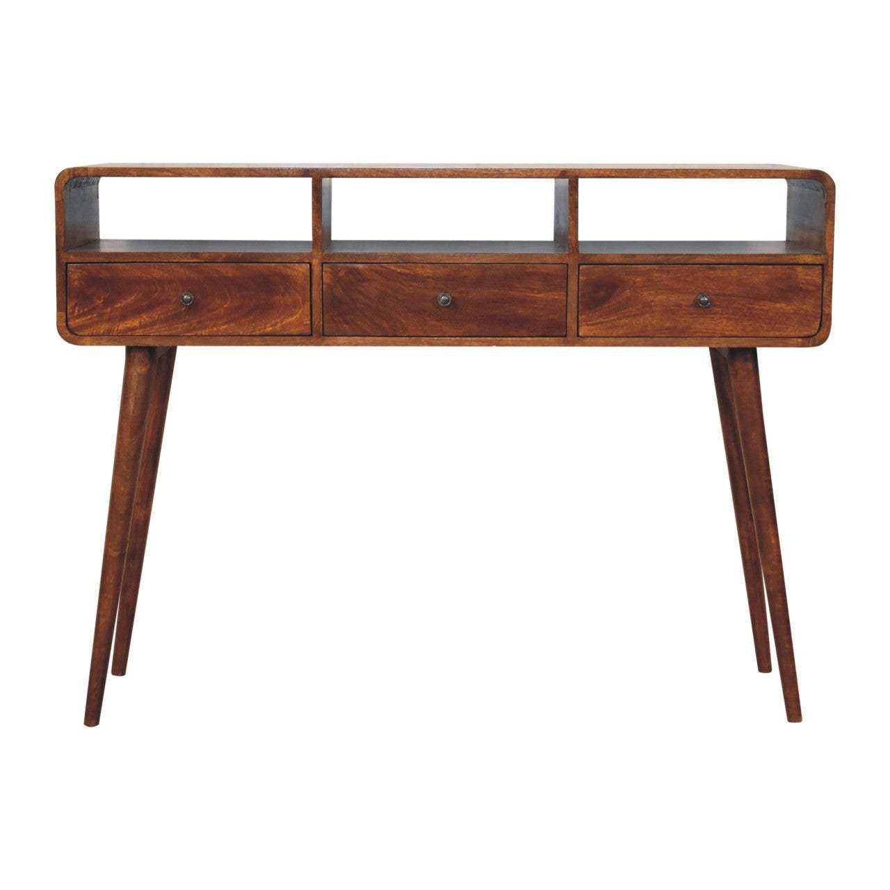 51" Chestnut Solid Wood Console Table With Three Shelves And Three Drawers - HomeRoots - Flyclothing LLC