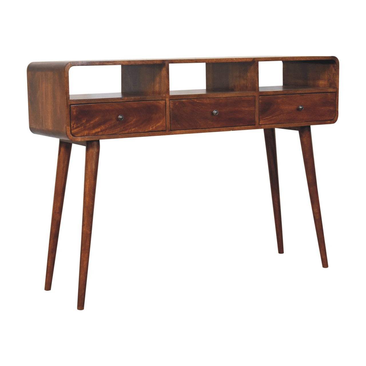 51" Chestnut Solid Wood Console Table With Three Shelves And Three Drawers - HomeRoots - Flyclothing LLC