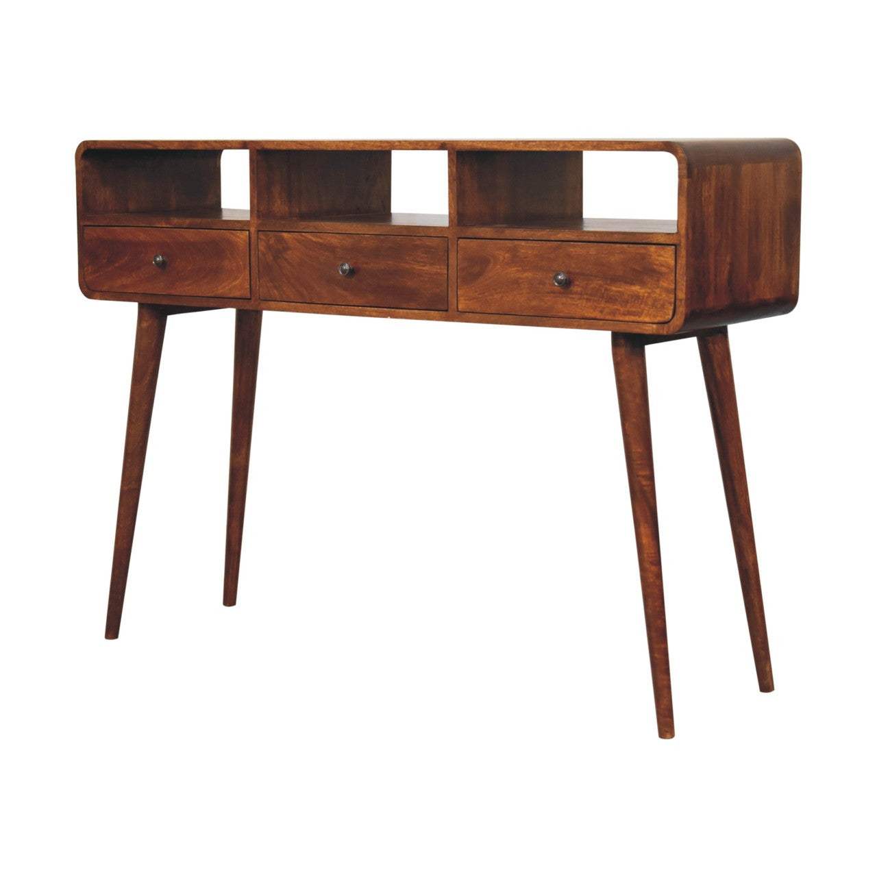 51" Chestnut Solid Wood Console Table With Three Shelves And Three Drawers - HomeRoots - Flyclothing LLC