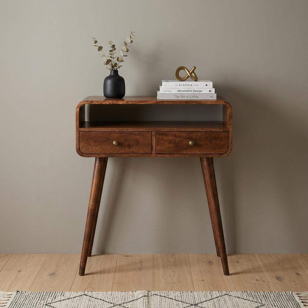 24" Brown Solid Wood Console Table With Shelf And Two Drawers - HomeRoots - Flyclothing LLC