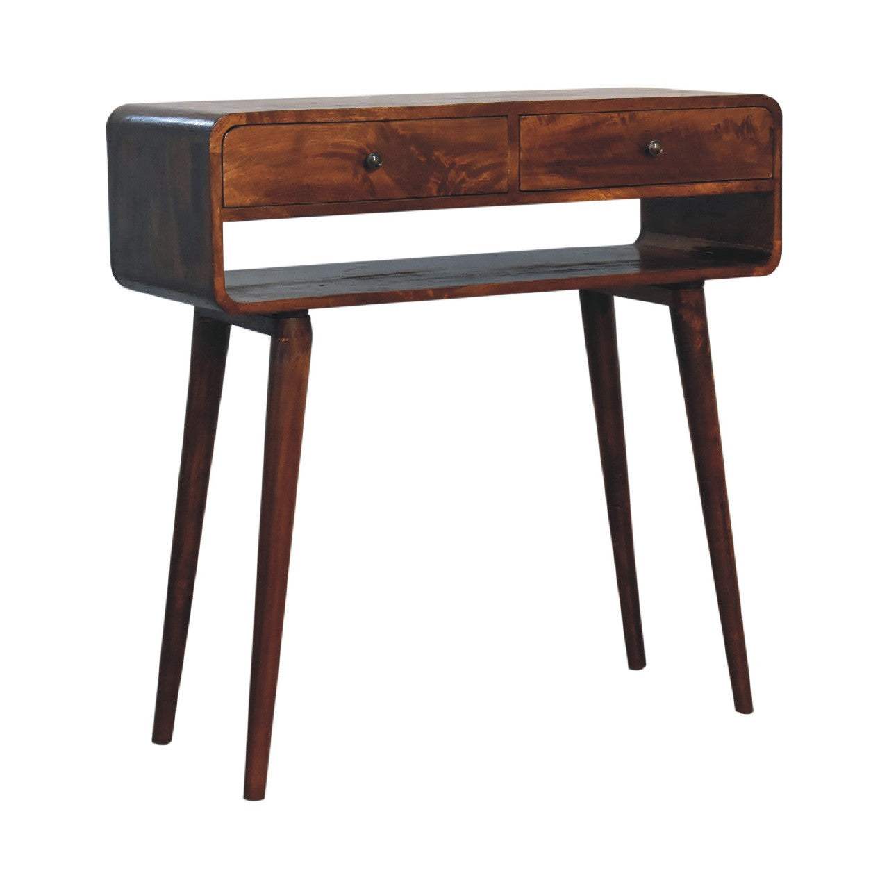 35" Chestnut Solid Wood Console Table With Shelf And Two Drawers - HomeRoots - Flyclothing LLC