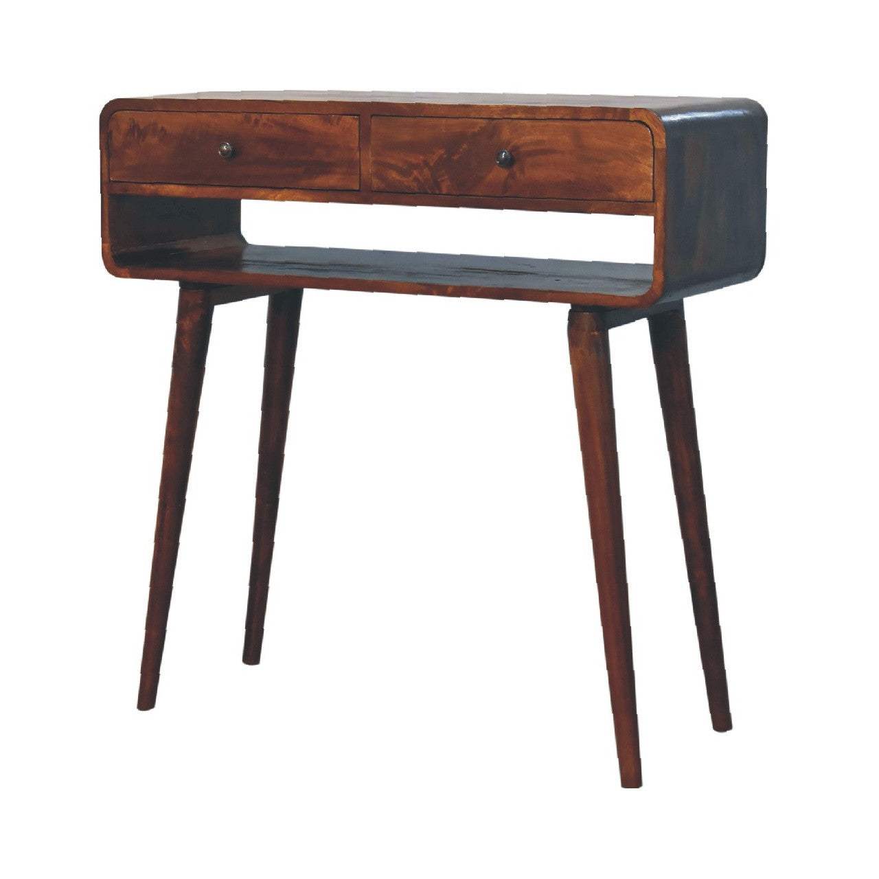 35" Chestnut Solid Wood Console Table With Shelf And Two Drawers - HomeRoots - Flyclothing LLC