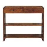 35" Chestnut Solid Wood Frame Console Table With Two Shelves And Two Drawers - HomeRoots - Flyclothing LLC