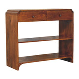 35" Chestnut Solid Wood Frame Console Table With Two Shelves And Two Drawers - HomeRoots - Flyclothing LLC