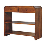 35" Chestnut Solid Wood Frame Console Table With Two Shelves And Two Drawers - HomeRoots - Flyclothing LLC