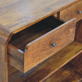 35" Chestnut Solid Wood Frame Console Table With Two Shelves And Two Drawers - HomeRoots - Flyclothing LLC
