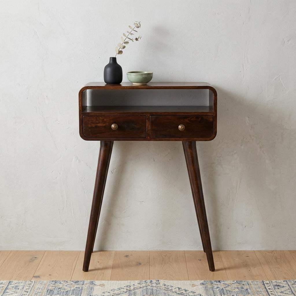 24" Walnut Solid Wood Console Table With Shelf And Two Drawers - HomeRoots - Flyclothing LLC