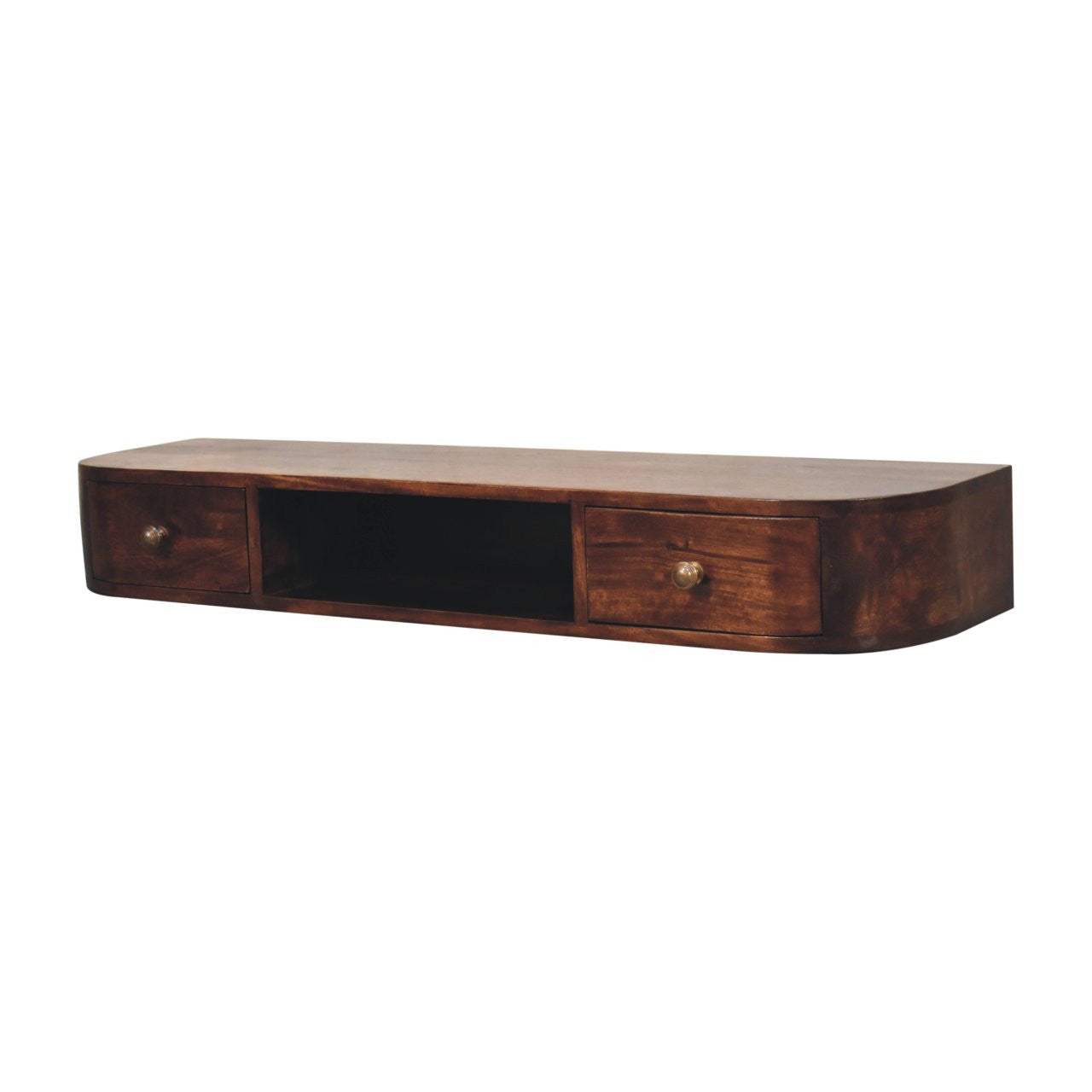 43" Chestnut Solid Wood Floating Console Table With Shelf And Two Drawers - HomeRoots - Flyclothing LLC