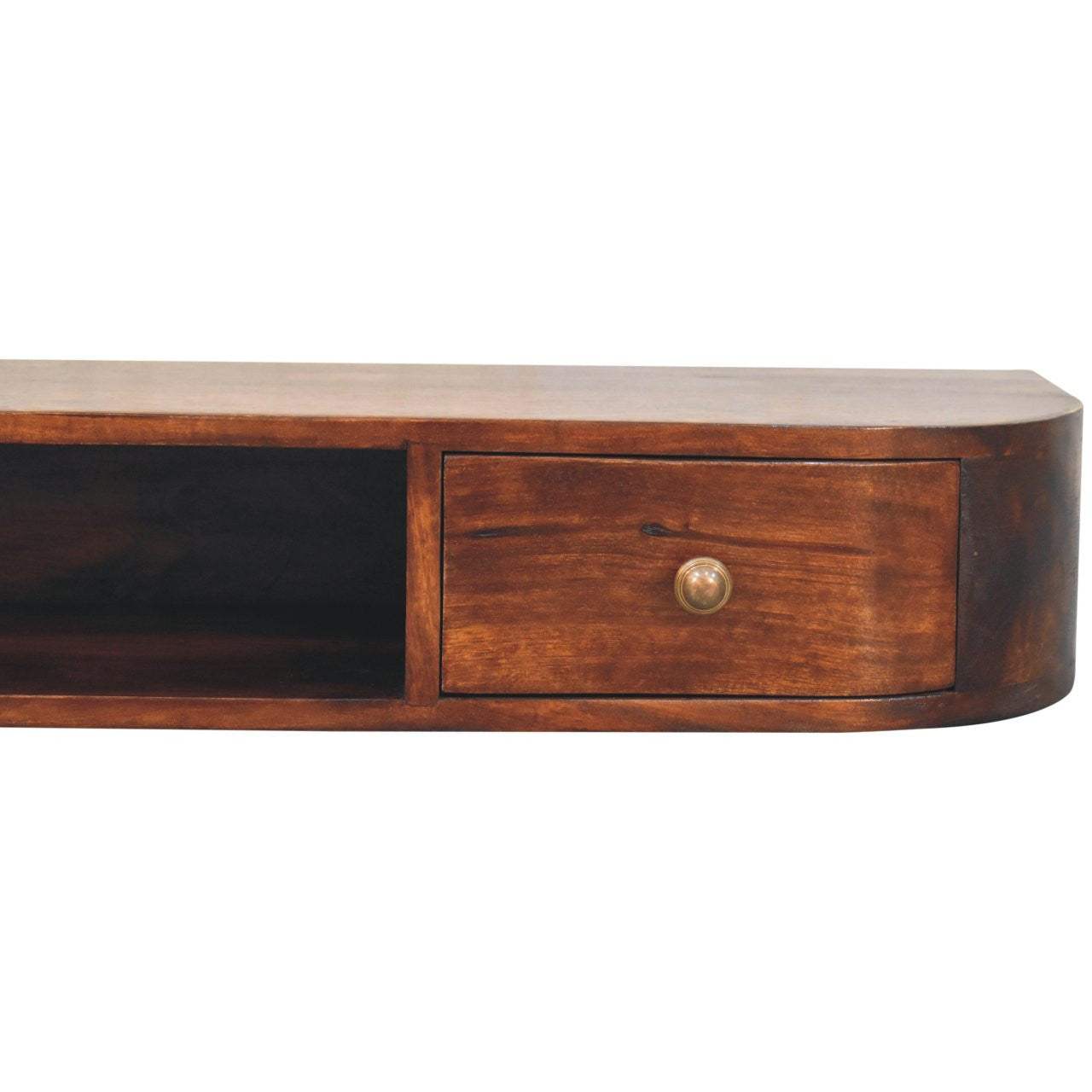 43" Chestnut Solid Wood Floating Console Table With Shelf And Two Drawers - HomeRoots - Flyclothing LLC