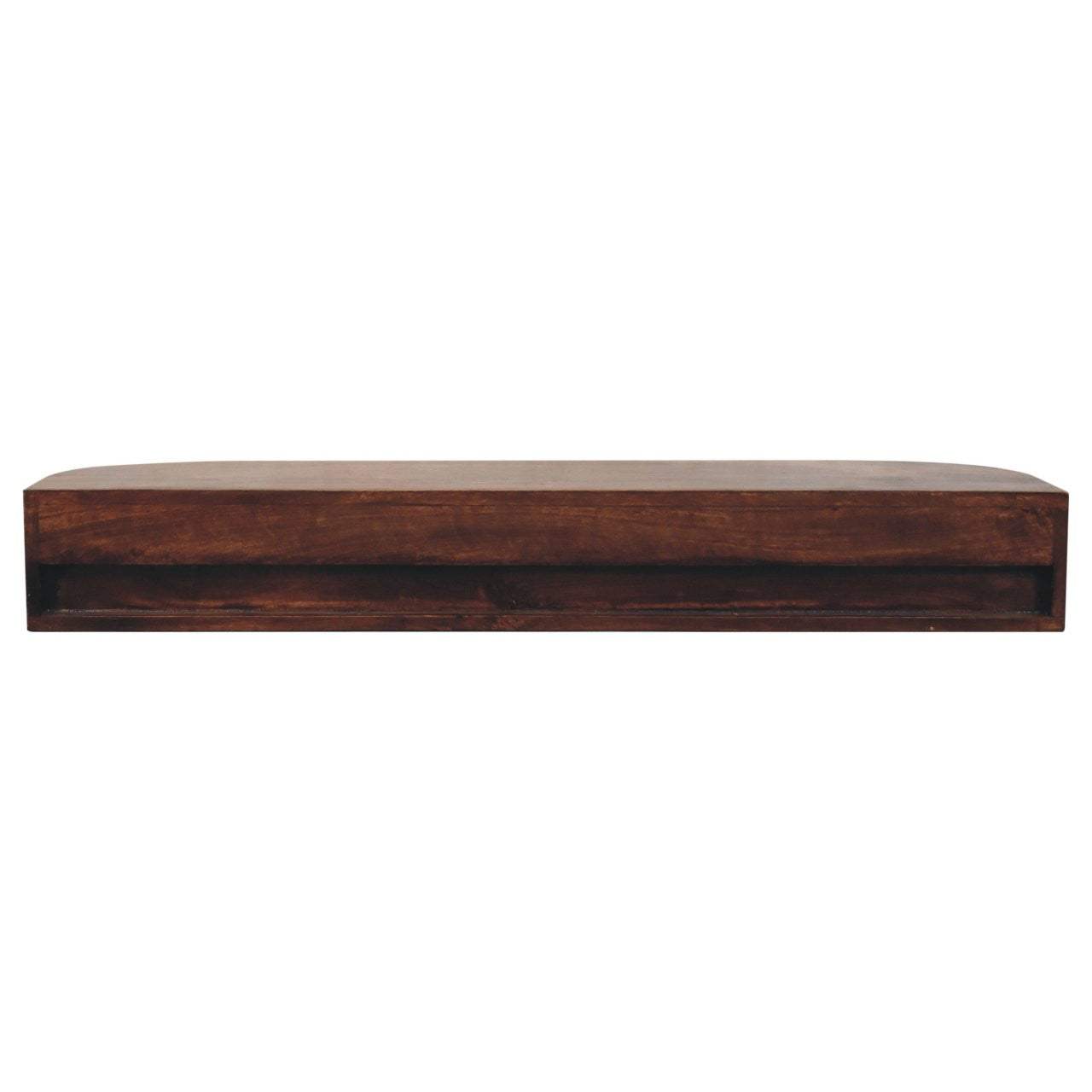 43" Chestnut Solid Wood Floating Console Table With Shelf And Two Drawers - HomeRoots - Flyclothing LLC
