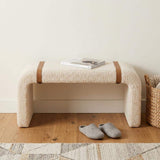 35" Beige and Brown Boucle and Leather Upholstered Bench - HomeRoots - Flyclothing LLC