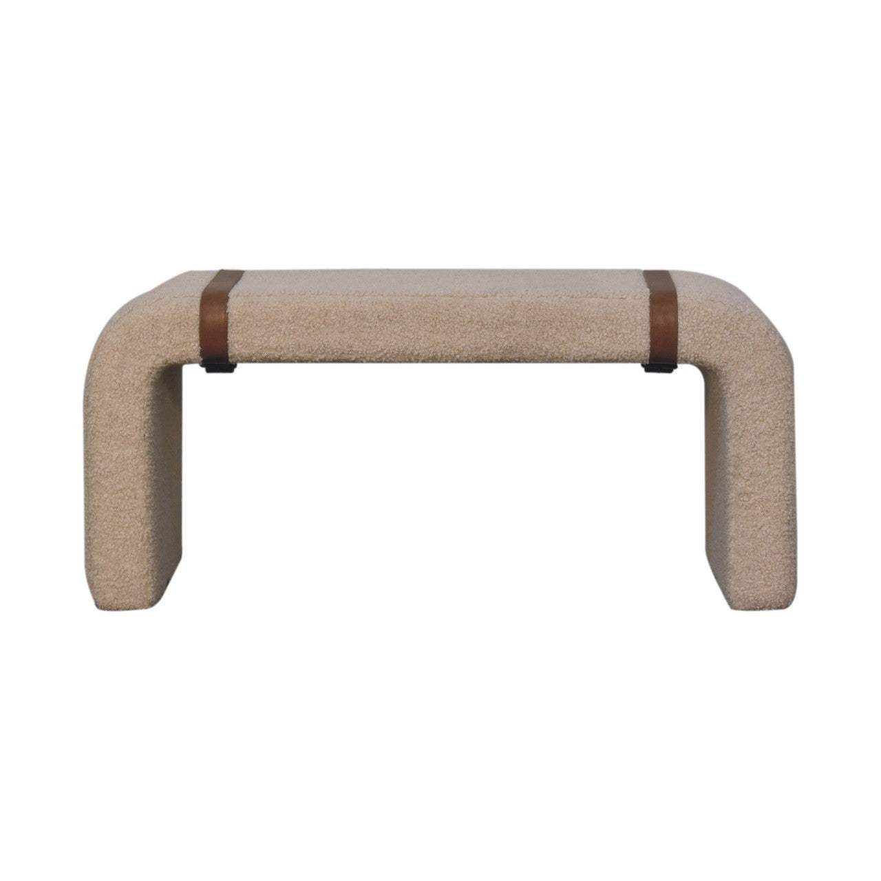 35" Beige and Brown Boucle and Leather Upholstered Bench - HomeRoots - Flyclothing LLC