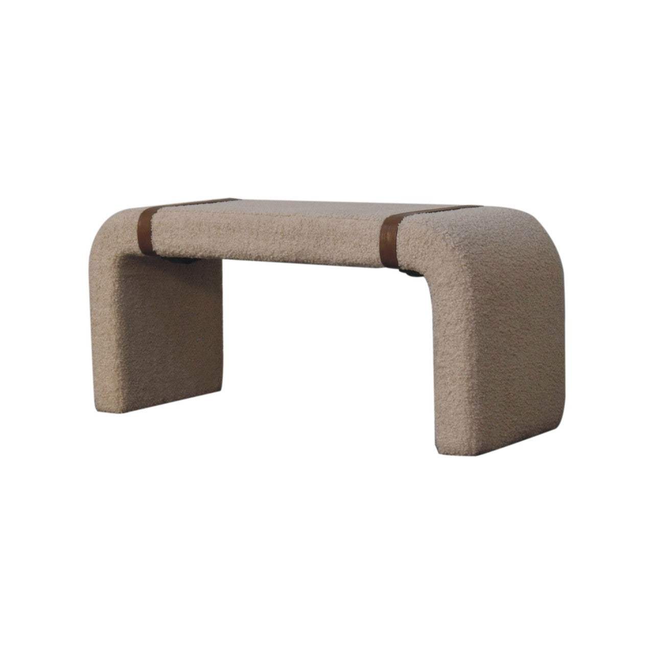 35" Beige and Brown Boucle and Leather Upholstered Bench - HomeRoots - Flyclothing LLC