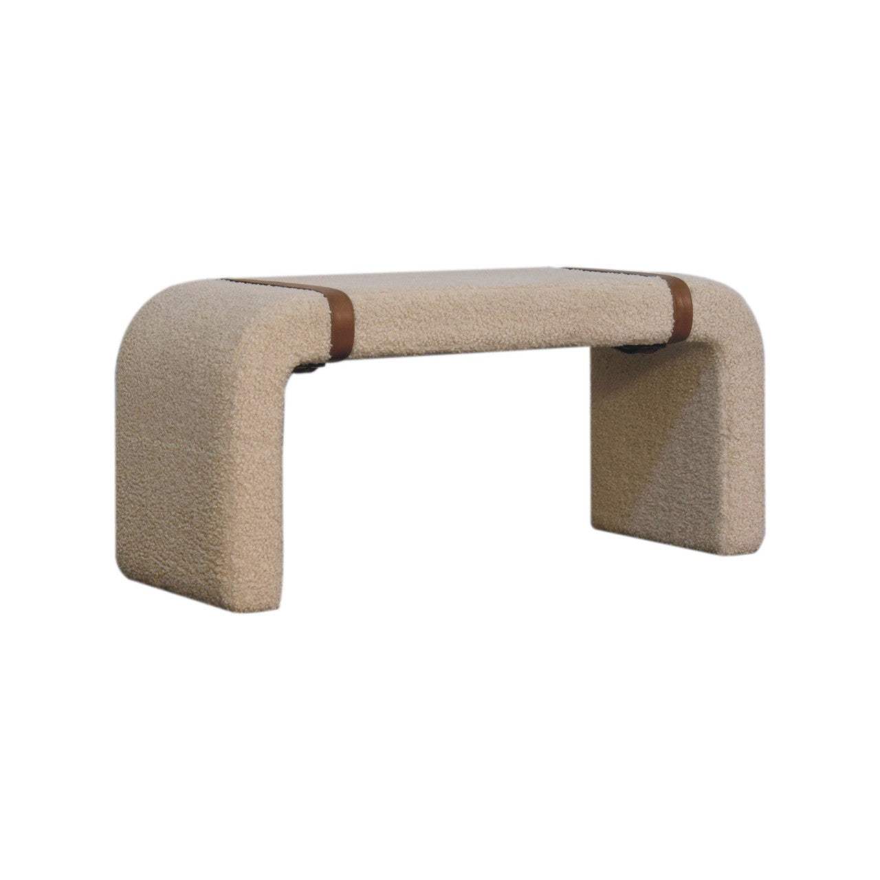 35" Beige and Brown Boucle and Leather Upholstered Bench - HomeRoots - Flyclothing LLC