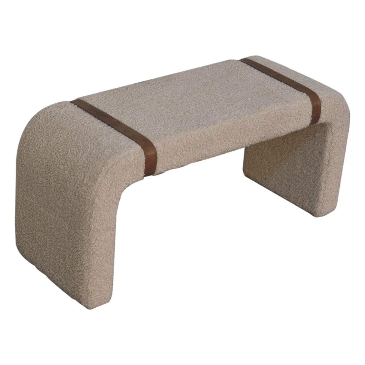35" Beige and Brown Boucle and Leather Upholstered Bench - HomeRoots - Flyclothing LLC