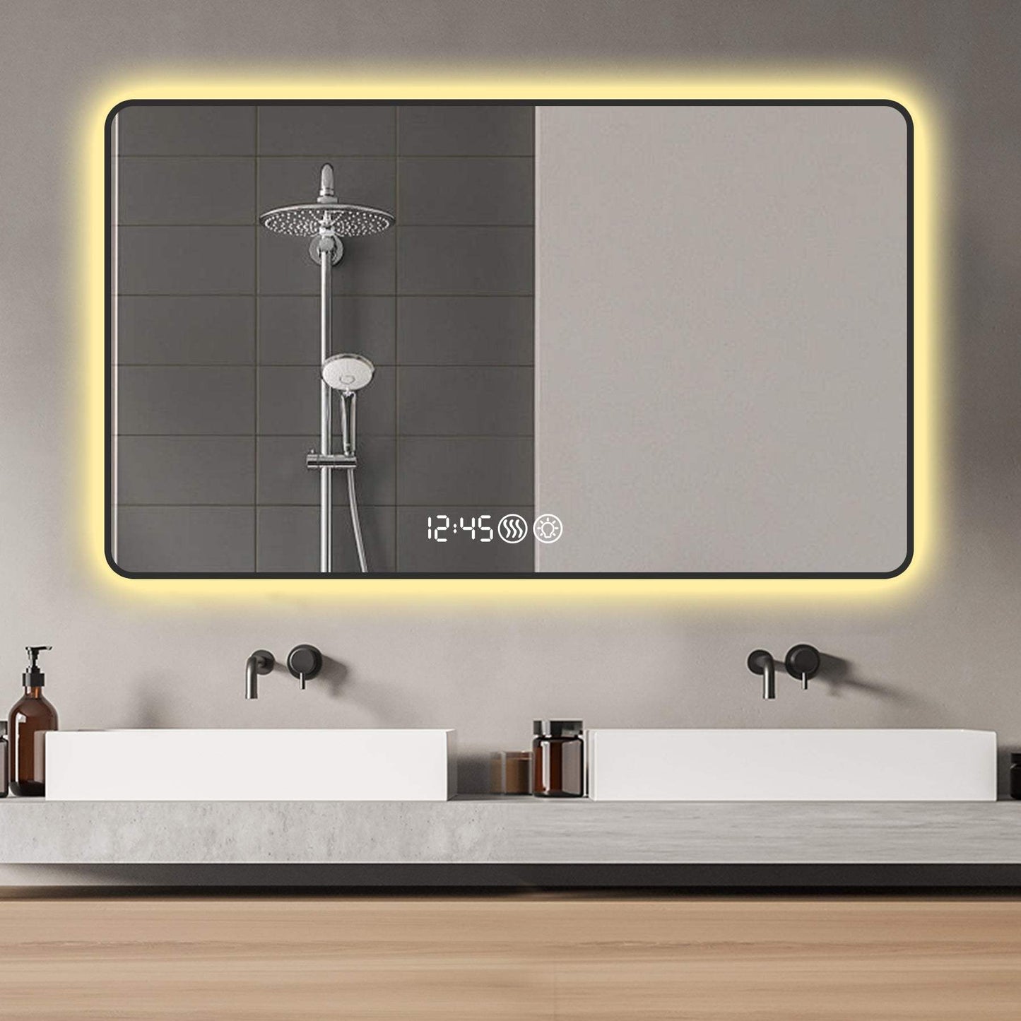 32" Black Aluminum Lighted Framed Anti Fog Bathroom Vanity Mirror - HomeRoots - Flyclothing LLC