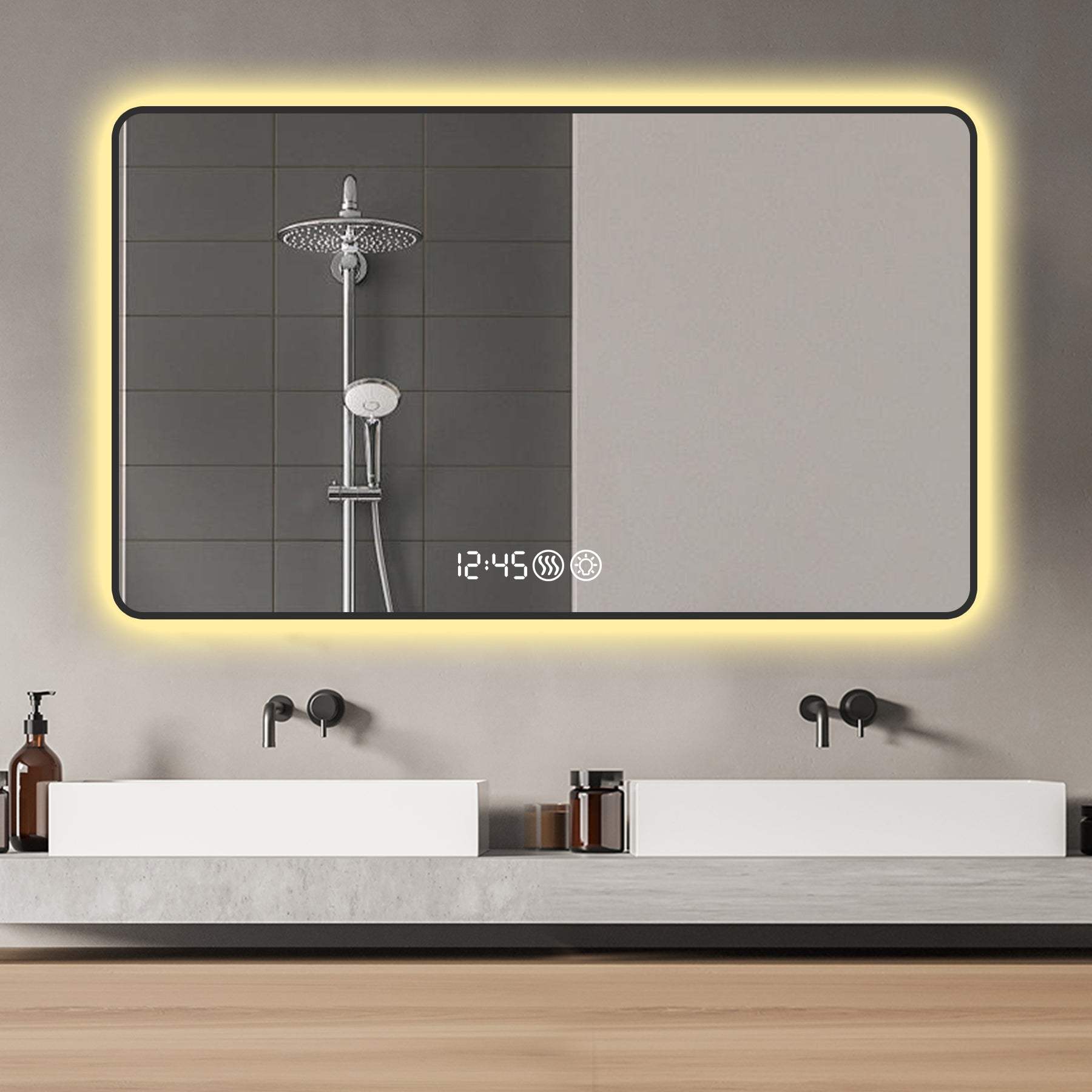 32" Black Aluminum Lighted Framed Anti Fog Bathroom Vanity Mirror - HomeRoots - Flyclothing LLC