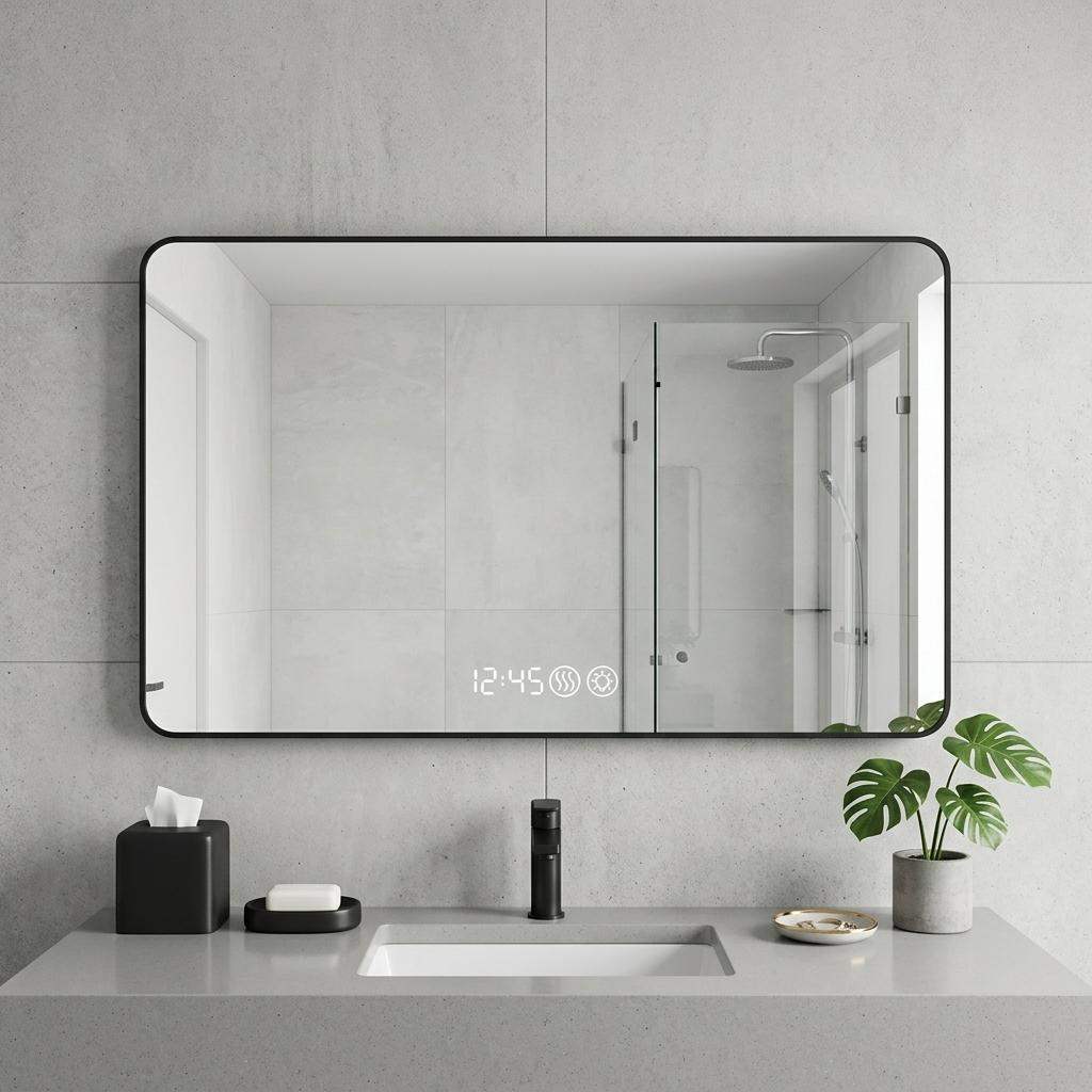 32" Black Aluminum Lighted Framed Anti Fog Bathroom Vanity Mirror - HomeRoots - Flyclothing LLC