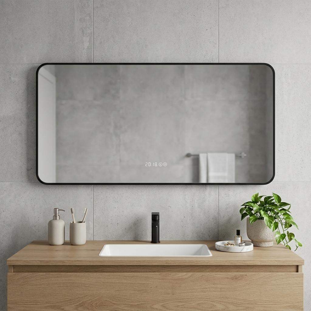 24" Black Aluminum Lighted Framed Anti Fog Bathroom Vanity Mirror - HomeRoots - Flyclothing LLC