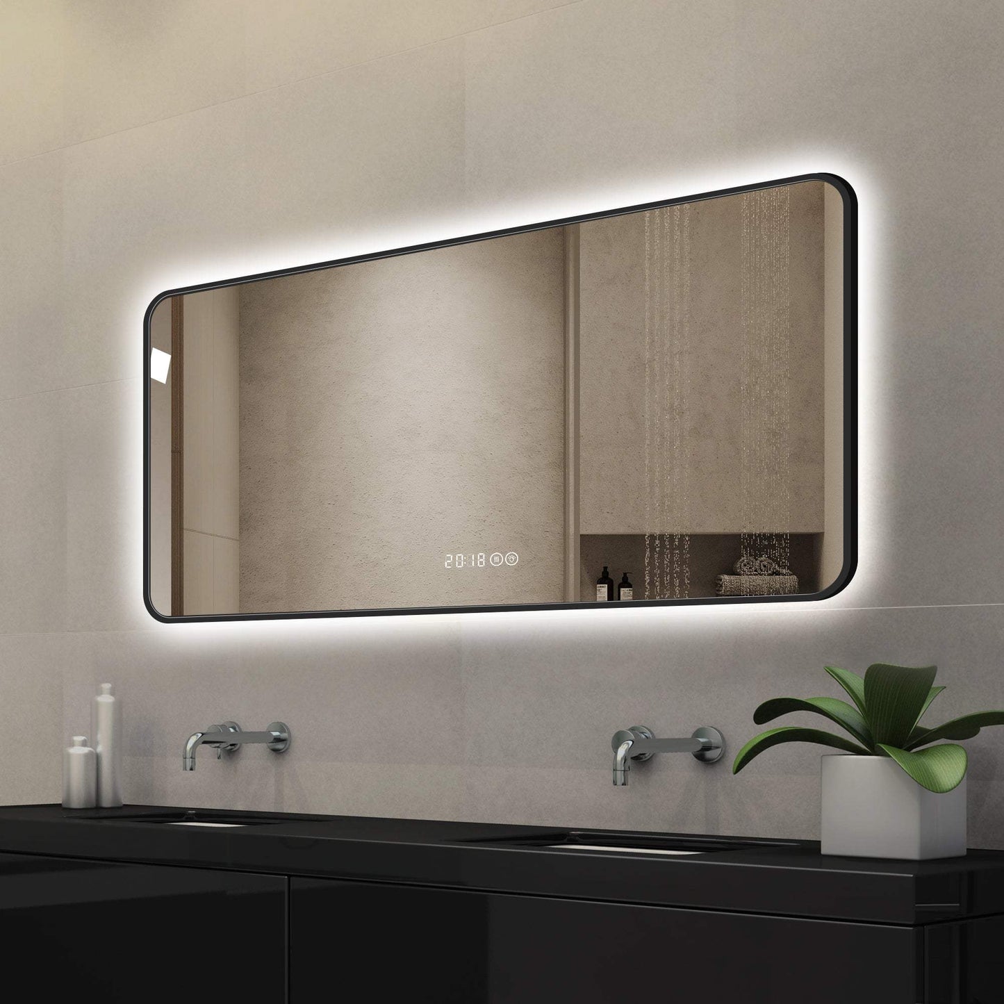 24" Black Aluminum Lighted Framed Anti Fog Bathroom Vanity Mirror - HomeRoots - Flyclothing LLC