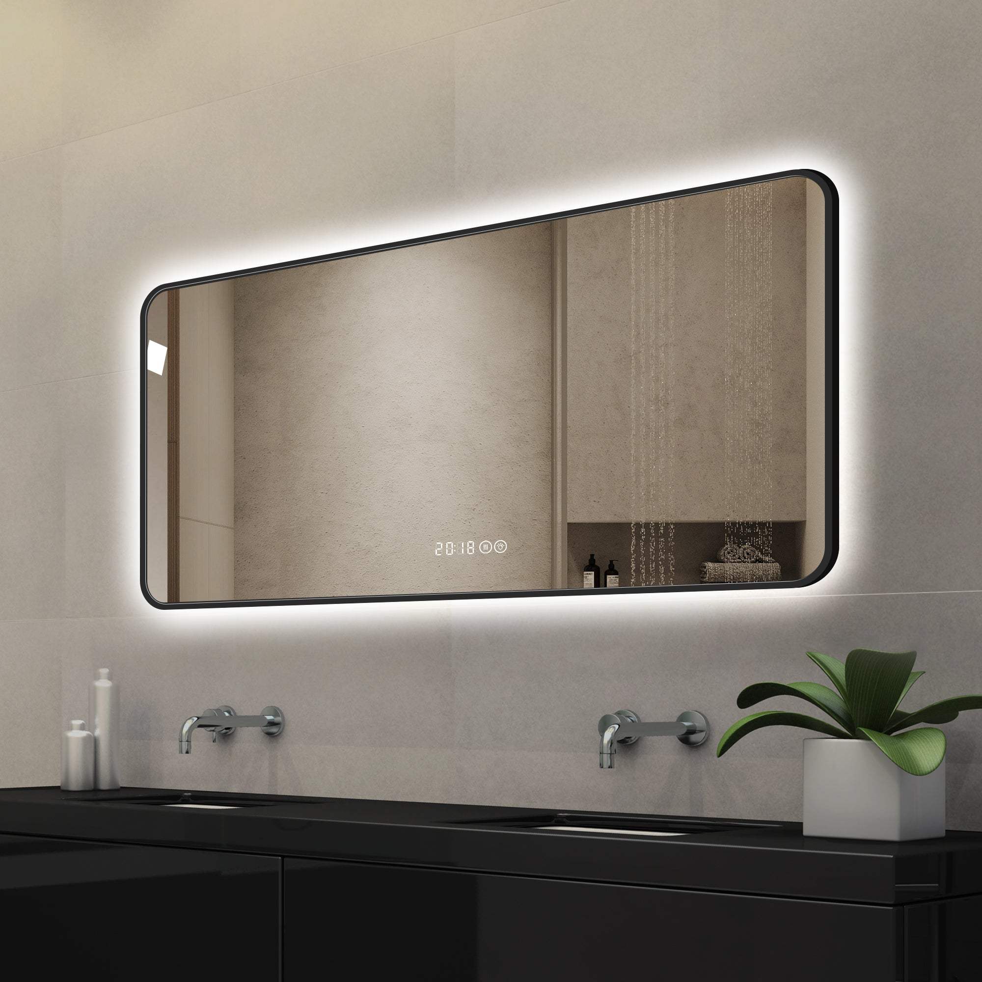 24" Black Aluminum Lighted Framed Anti Fog Bathroom Vanity Mirror - HomeRoots - Flyclothing LLC