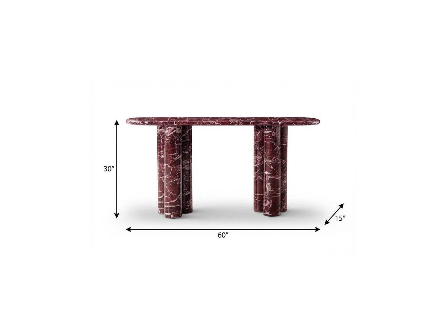 60" Red Genuine Marble Oval Double Pedestal Console Table - HomeRoots - Flyclothing LLC