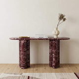 60" Red Genuine Marble Oval Double Pedestal Console Table - HomeRoots - Flyclothing LLC