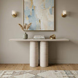 60" Beige Genuine Marble Pedestal Console Table - HomeRoots - Flyclothing LLC