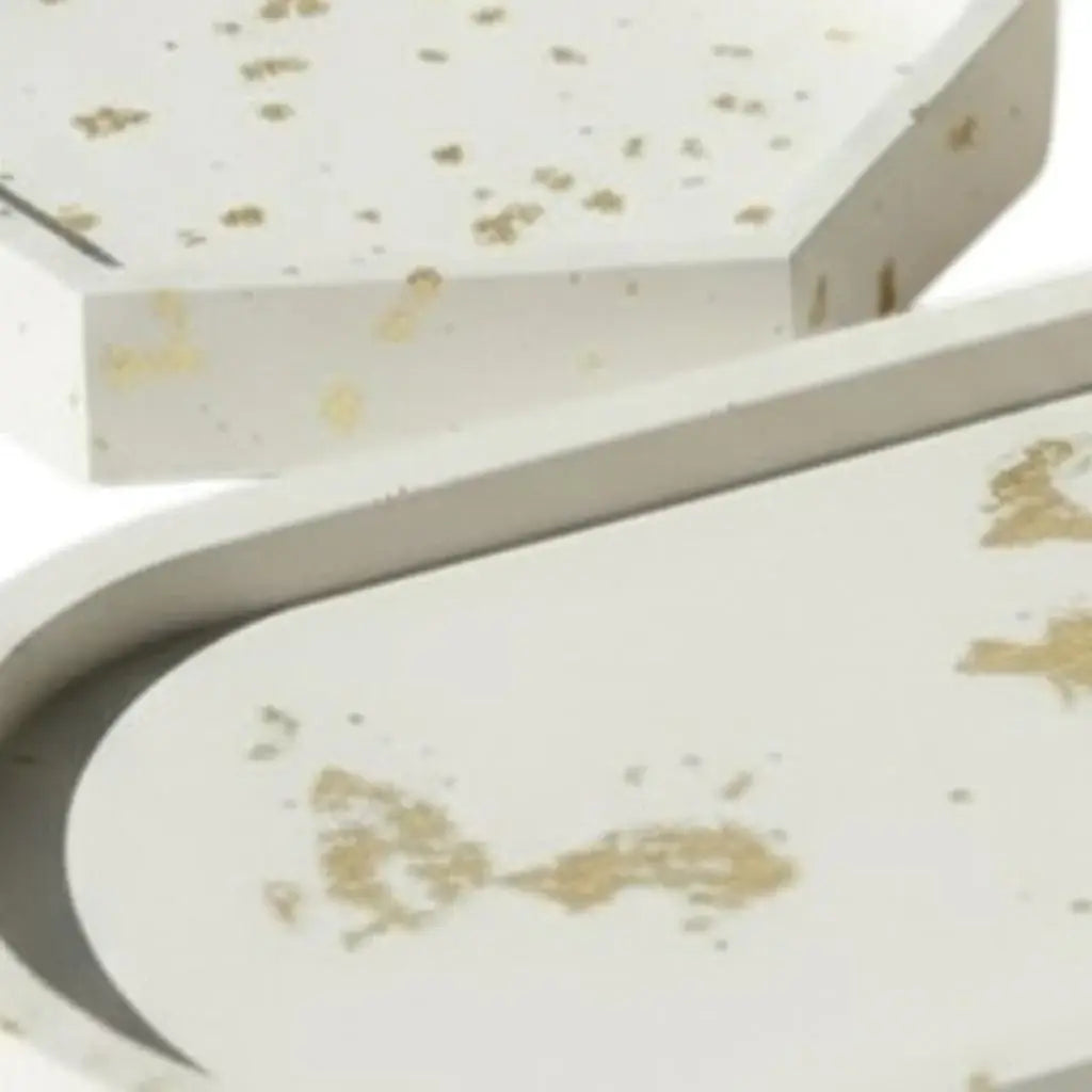 Set of Three Gold And White Resin Handmade Trinket Trays - Homeroots - Flyclothing LLC